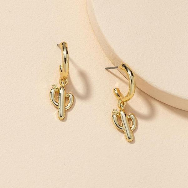 Pendientes dorados cactus
